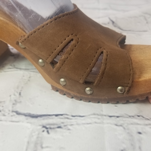 Vtg 80s brown suede slides sandals - Picture 10 of 12